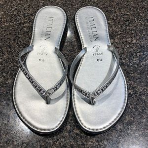Italian Silver Rhinestone Embellished Flip Flops